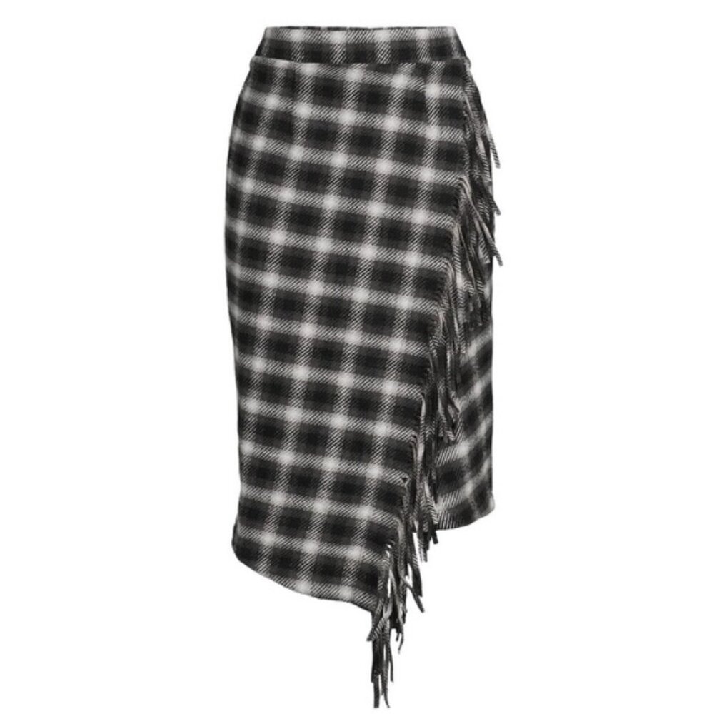 Time and Tru Fringed Faux Wrap Skirt